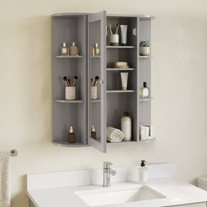 Mirrored Bathroom Medicine Cabinet with Single Mirror Door and Adjustable Shelf-White
