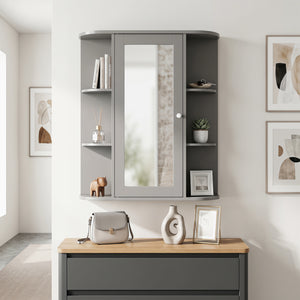 Mirrored Bathroom Medicine Cabinet with Single Mirror Door and Adjustable Shelf-White