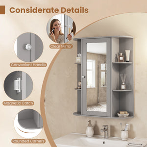 Mirrored Bathroom Medicine Cabinet with Single Mirror Door and Adjustable Shelf-White