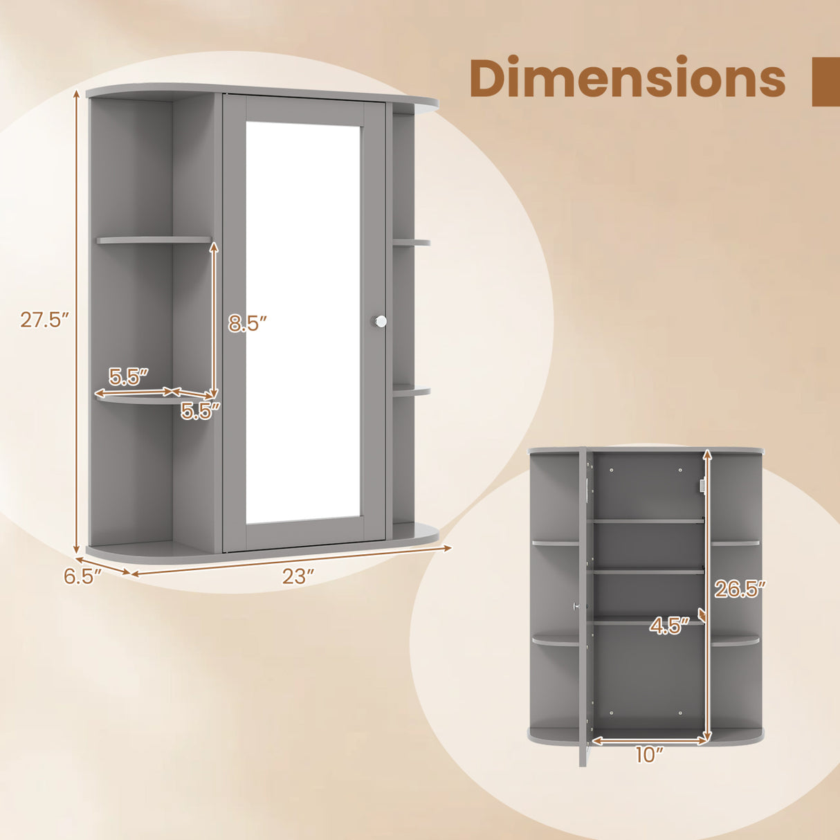 Mirrored Bathroom Medicine Cabinet with Single Mirror Door and Adjustable Shelf-White