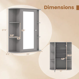 Bathroom Single Door Shelves Wall Mount Cabinet with Mirror-Gray