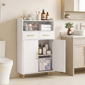 Bathroom Storage Cabinet Freestanding Floor Cabinet with 2 Drawers and 2 Doors-White