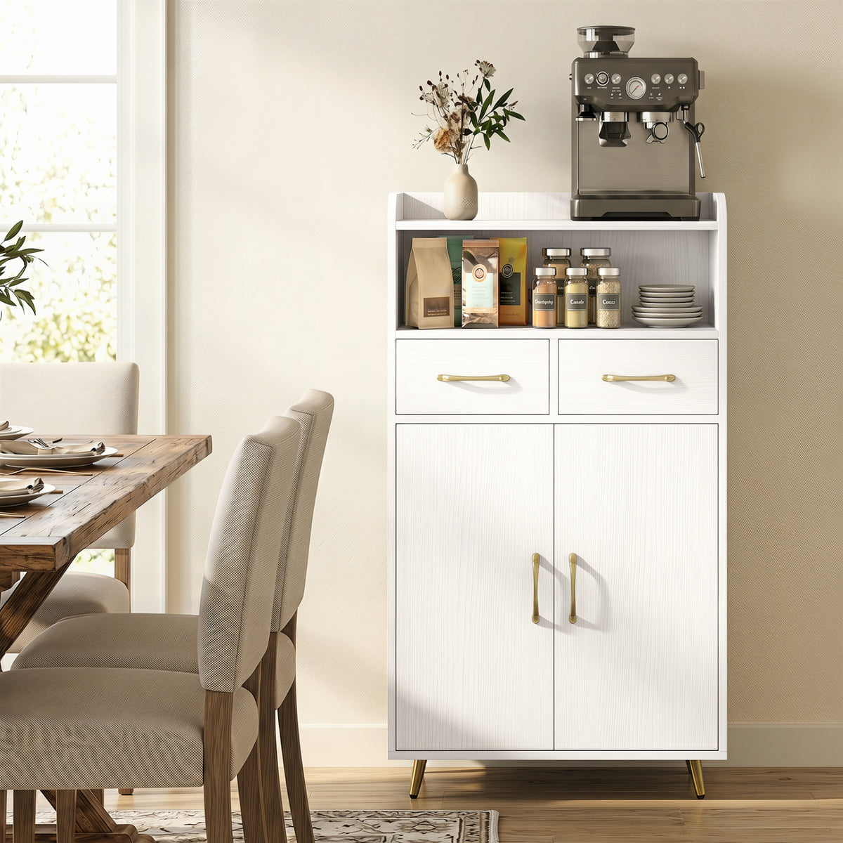 Bathroom Storage Cabinet Freestanding Floor Cabinet with 2 Drawers and 2 Doors-White