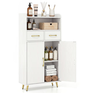 Bathroom Storage Cabinet Freestanding Floor Cabinet with 2 Drawers and 2 Doors-White