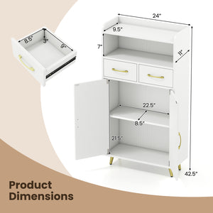 Bathroom Storage Cabinet Freestanding Floor Cabinet with 2 Drawers and 2 Doors-White