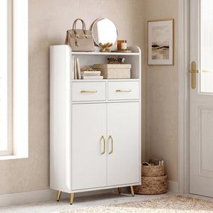Bathroom Storage Cabinet Freestanding Floor Cabinet with 2 Drawers and 2 Doors-White