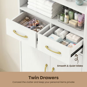 Bathroom Storage Cabinet Freestanding Floor Cabinet with 2 Drawers and 2 Doors-White