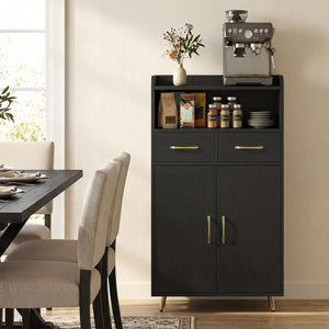 Bathroom Storage Cabinet Freestanding Floor Cabinet with 2 Drawers and 2 Doors-Black