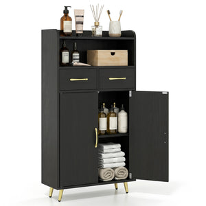 Bathroom Storage Cabinet Freestanding Floor Cabinet with 2 Drawers and 2 Doors-Black