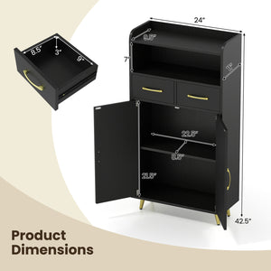 Bathroom Storage Cabinet Freestanding Floor Cabinet with 2 Drawers and 2 Doors-Black