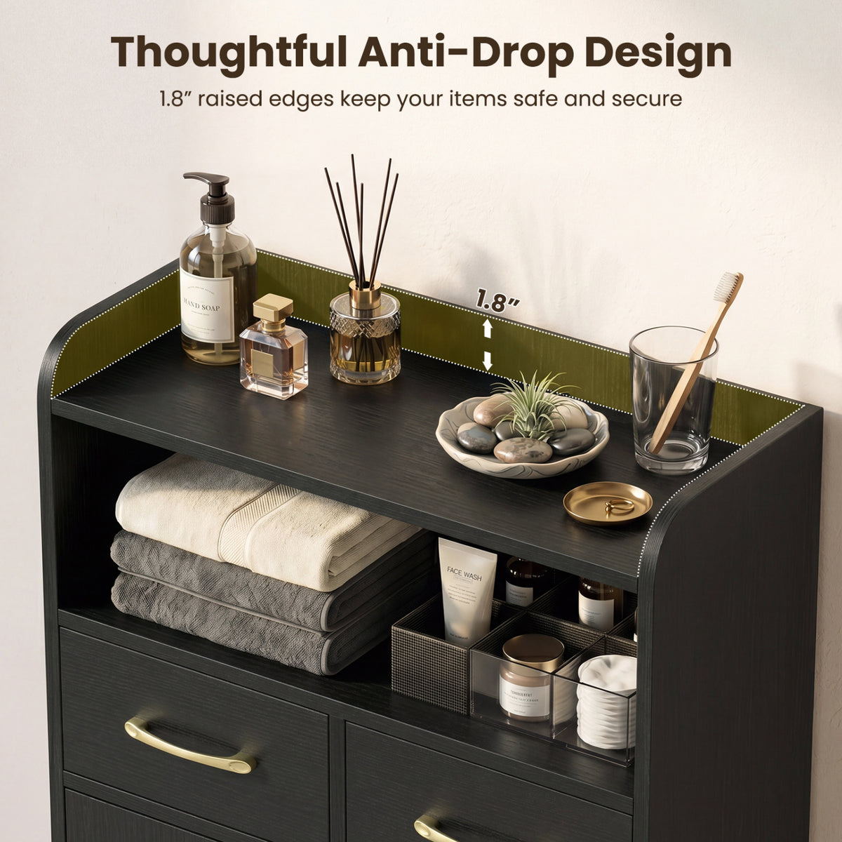 Bathroom Storage Cabinet Freestanding Floor Cabinet with 2 Drawers and 2 Doors-Black