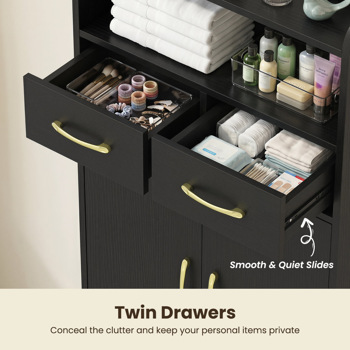 Bathroom Storage Cabinet Freestanding Floor Cabinet with 2 Drawers and 2 Doors-Black