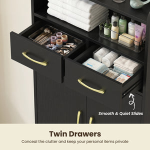Bathroom Storage Cabinet Freestanding Floor Cabinet with 2 Drawers and 2 Doors-Black
