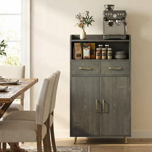 Bathroom Storage Cabinet Freestanding Floor Cabinet with 2 Drawers and 2 Doors-Gray Oak