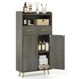 Bathroom Storage Cabinet Freestanding Floor Cabinet with 2 Drawers and 2 Doors-Gray Oak