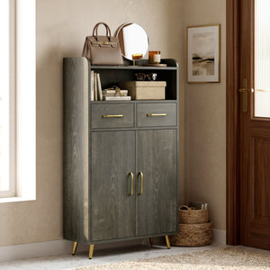 Bathroom Storage Cabinet Freestanding Floor Cabinet with 2 Drawers and 2 Doors-Gray Oak