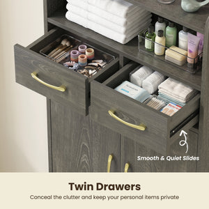 Bathroom Storage Cabinet Freestanding Floor Cabinet with 2 Drawers and 2 Doors-Gray Oak