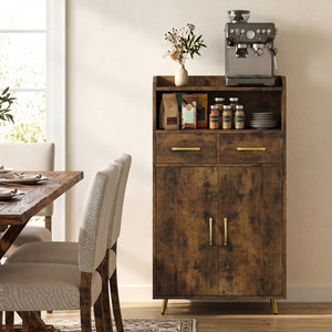 Bathroom Storage Cabinet Freestanding Floor Cabinet with 2 Drawers and 2 Doors-Rustic Brown
