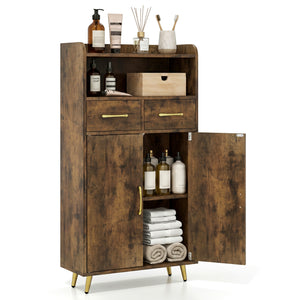 Bathroom Storage Cabinet Freestanding Floor Cabinet with 2 Drawers and 2 Doors-Rustic Brown