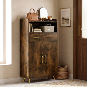 Bathroom Storage Cabinet Freestanding Floor Cabinet with 2 Drawers and 2 Doors-Rustic Brown