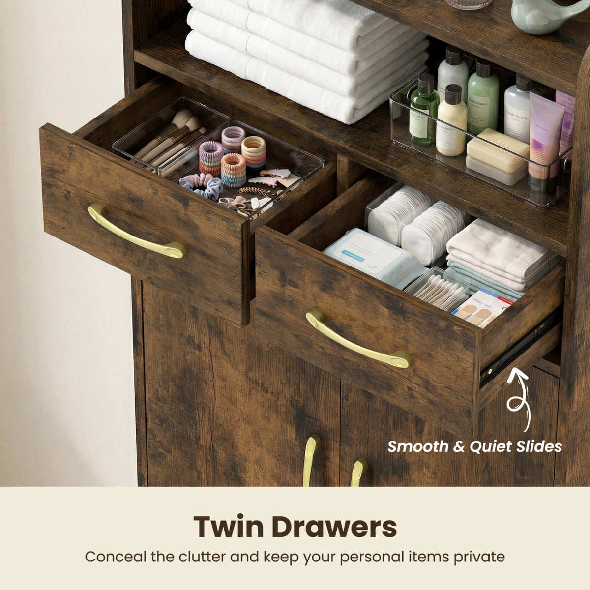 Bathroom Storage Cabinet Freestanding Floor Cabinet with 2 Drawers and 2 Doors-Rustic Brown