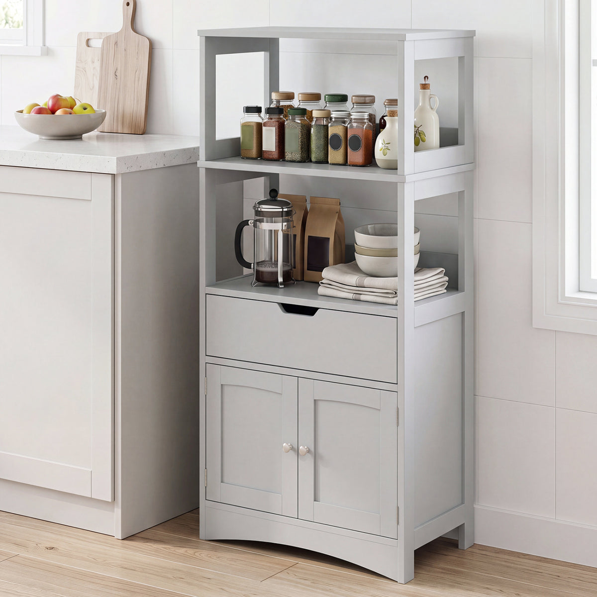 Bathroom Storage Cabinet with Drawer and Shelf Floor Cabinet-Gray