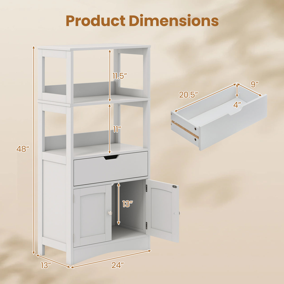 Bathroom Storage Cabinet with Drawer and Shelf Floor Cabinet-Gray