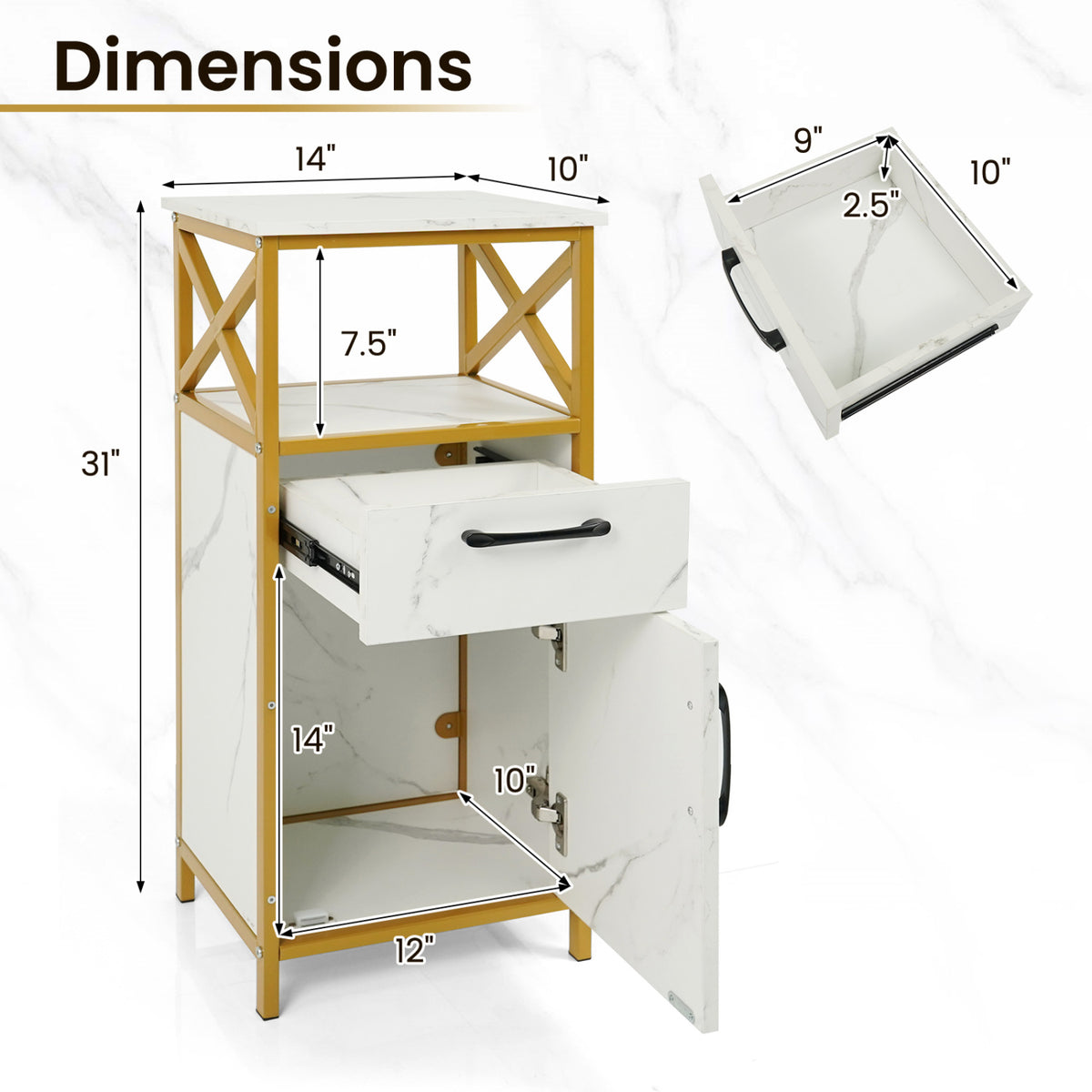 Bathroom Storage Cabinet with Drawer Single Door and Open Shelf-White