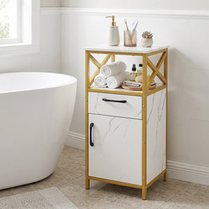Bathroom Storage Cabinet with Drawer Single Door and Open Shelf-White