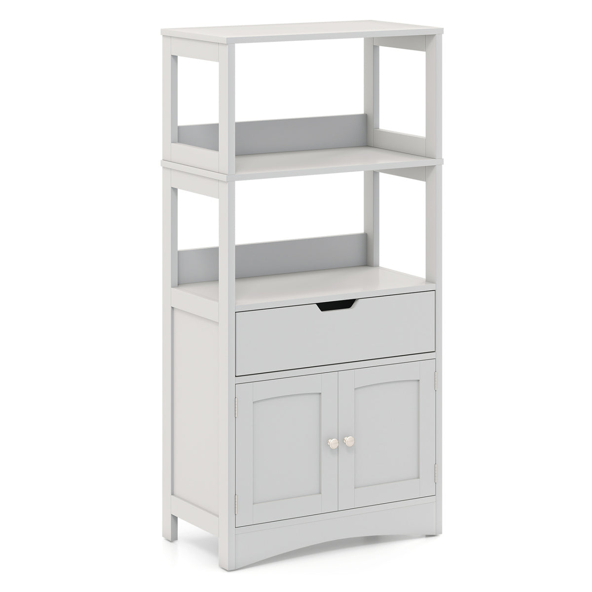 Bathroom Storage Cabinet with Open Shelves and Drawer-Gray