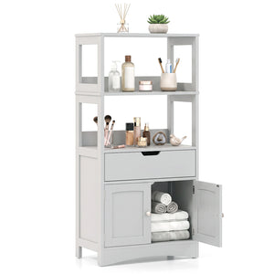 Bathroom Storage Cabinet with Open Shelves and Drawer-Gray