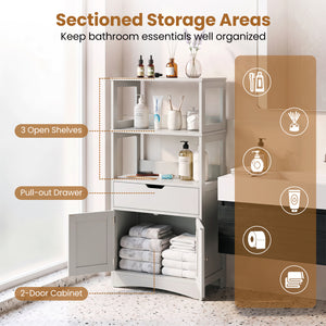 Bathroom Storage Cabinet with Open Shelves and Drawer-Gray