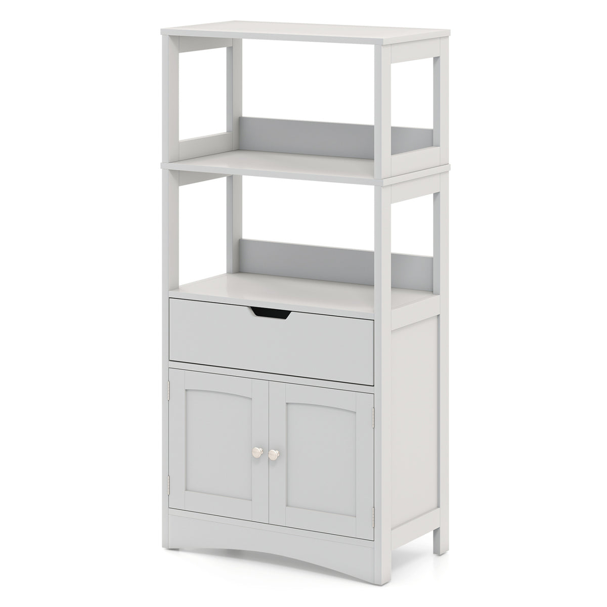 Bathroom Storage Cabinet with Open Shelves and Drawer-Gray