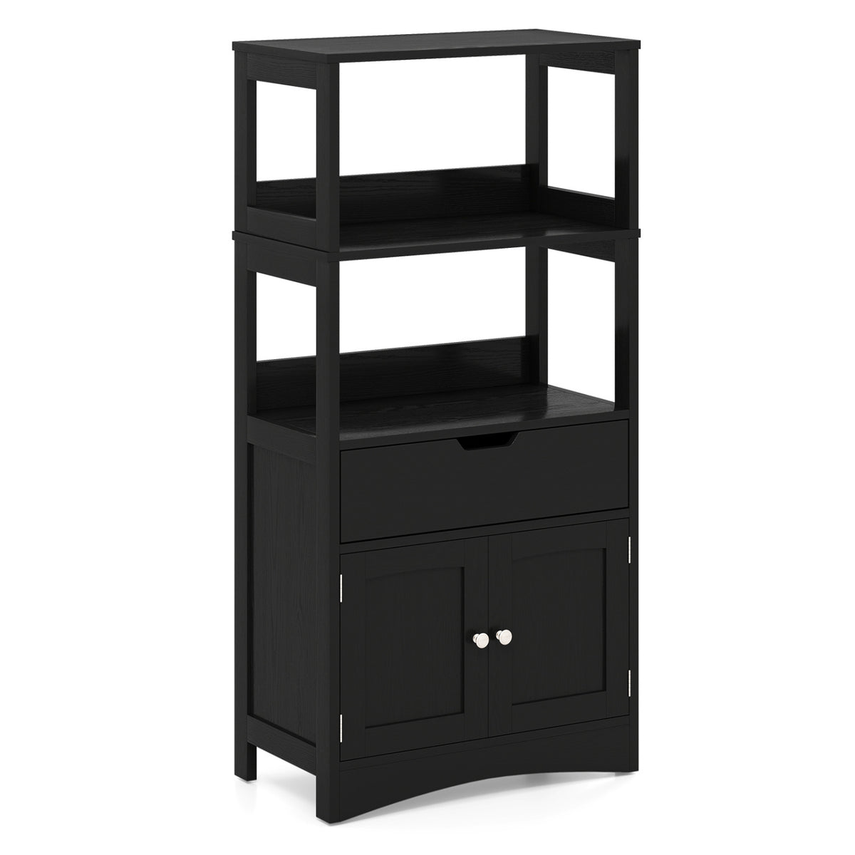Bathroom Storage Cabinet with Open Shelves and Drawer-Black