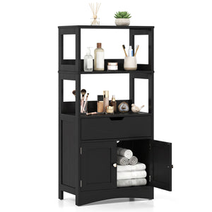 Bathroom Storage Cabinet with Open Shelves and Drawer-Black