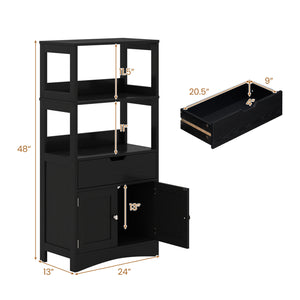 Bathroom Storage Cabinet with Open Shelves and Drawer-Black
