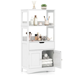 Bathroom Storage Cabinet with Open Shelves and Drawer-White
