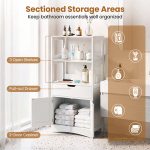Bathroom Storage Cabinet with Open Shelves and Drawer-White