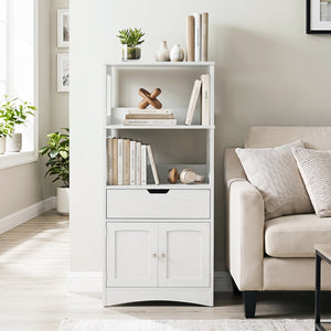Bathroom Storage Cabinet with Open Shelves and Drawer-White