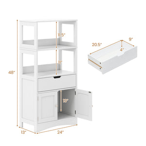 Bathroom Storage Cabinet with Open Shelves and Drawer-White