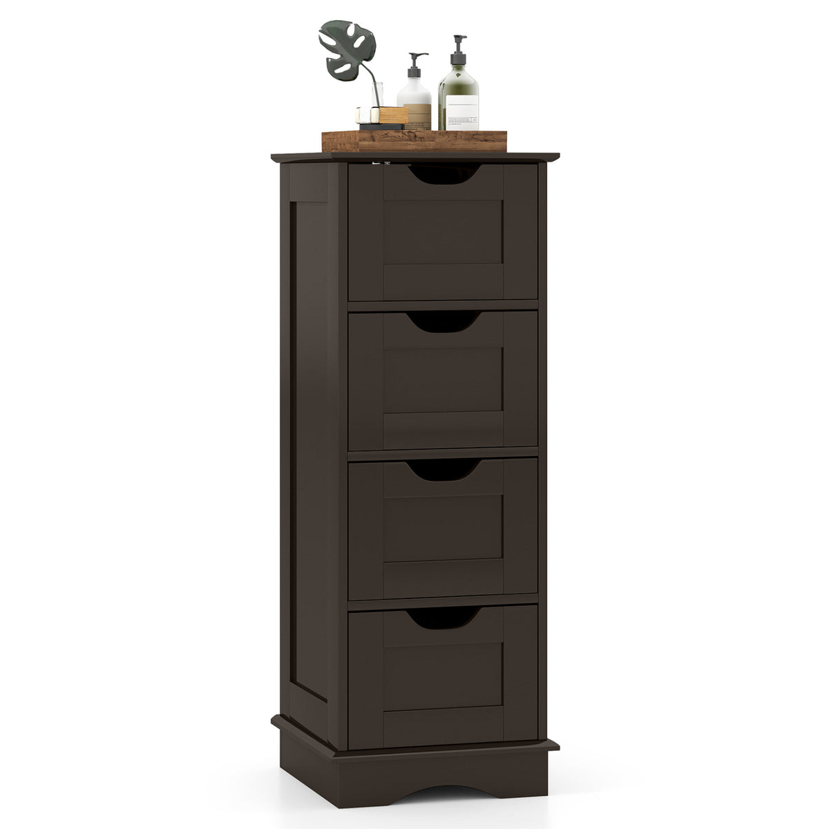 Bathroom Storage Cabinet with Cutout Handles and 4 Drawers-Brown