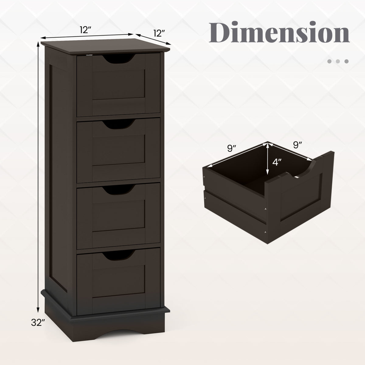 Bathroom Storage Cabinet with Cutout Handles and 4 Drawers-Brown