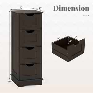 Bathroom Storage Cabinet with Cutout Handles and 4 Drawers-Brown