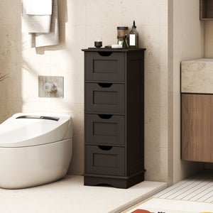 Bathroom Storage Cabinet with Cutout Handles and 4 Drawers-Brown