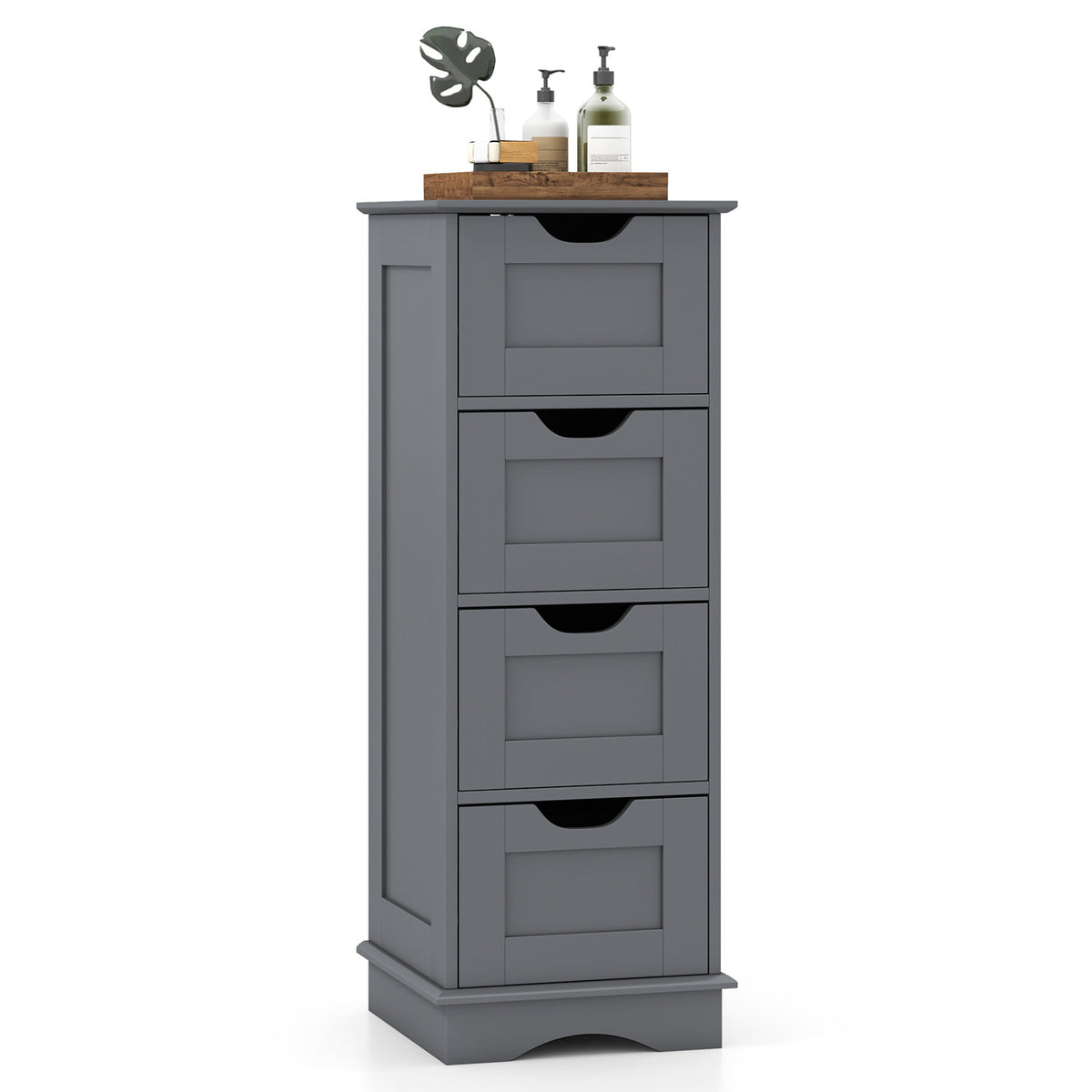 Bathroom Storage Cabinet with Cutout Handles and 4 Drawers-Gray