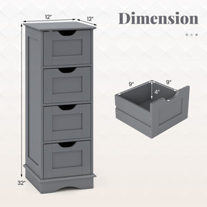 Bathroom Storage Cabinet with Cutout Handles and 4 Drawers-Gray