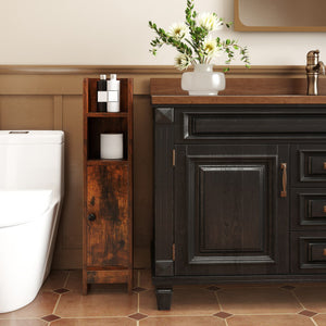 Bathroom Slim Cabinet Corner with Door and Adjustable Shelf-Rustic Brown