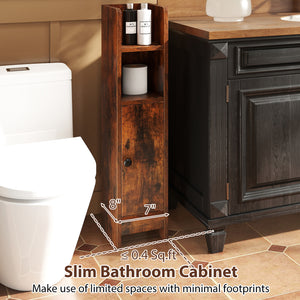 Bathroom Slim Cabinet Corner with Door and Adjustable Shelf-Rustic Brown