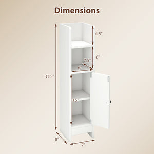 Bathroom Slim Cabinet Corner with Door and Adjustable Shelf-White