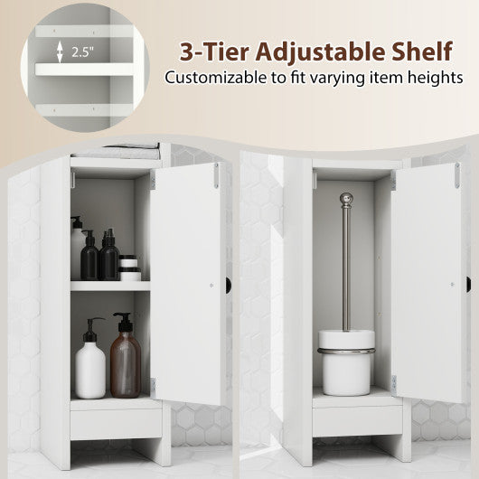 Bathroom Slim Cabinet Corner with Door and Adjustable Shelf-Black
